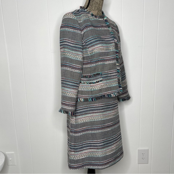 Halogen Nordstrom Multicolor Striped Tweed Fringe Blazer and Skirt - Picture 5 of 11